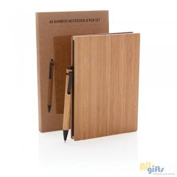 Afbeelding van relatiegeschenk:A5 Bamboe notitieboek & pen set